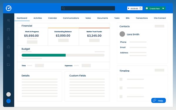 Clio Manage Simplified UI Case Management Matters Dashboard